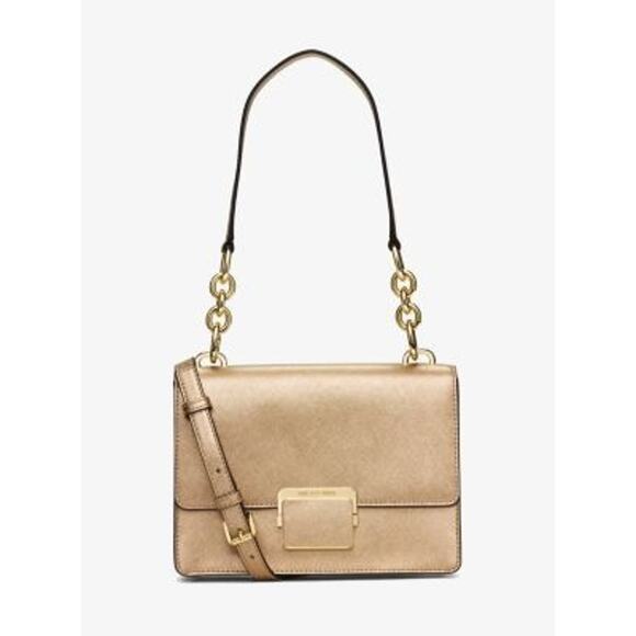 Michael Kors Cynthia Small Gold Metallic Leather Shoulder Bag Purse - Picture 1 of 9